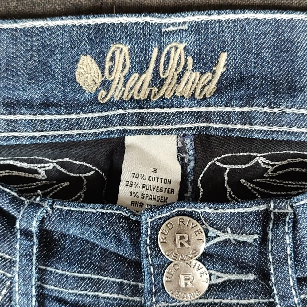 Jeans Skinny Red Rivet Rhinestone - Picture 4 of 5